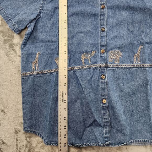 Vintage Cabin Creek Top Womens L Blue Denim Embroidered Button Up Short Sleeve - Picture 12 of 13